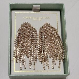 Christian Siriano gold tone faux pearl statement waterfall drop earrings‎ new!!